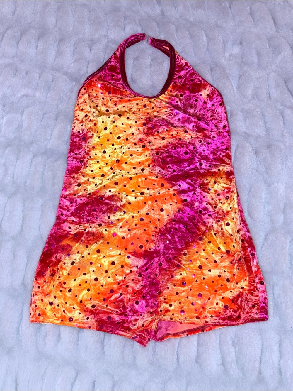 Vibrant Pink, Orange & Yellow Velvet Halter Dance Leotard/Costume – size small